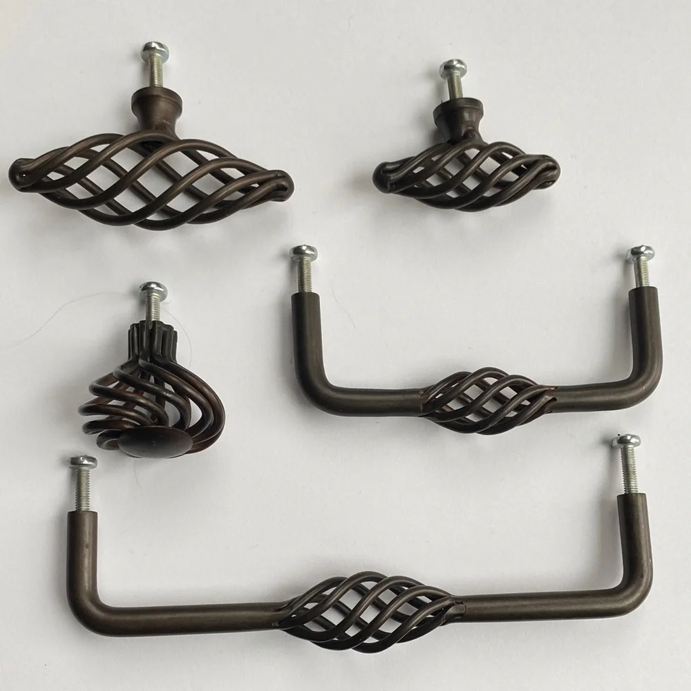 Bronze oil rubbed bird cage draw pull set of 5
